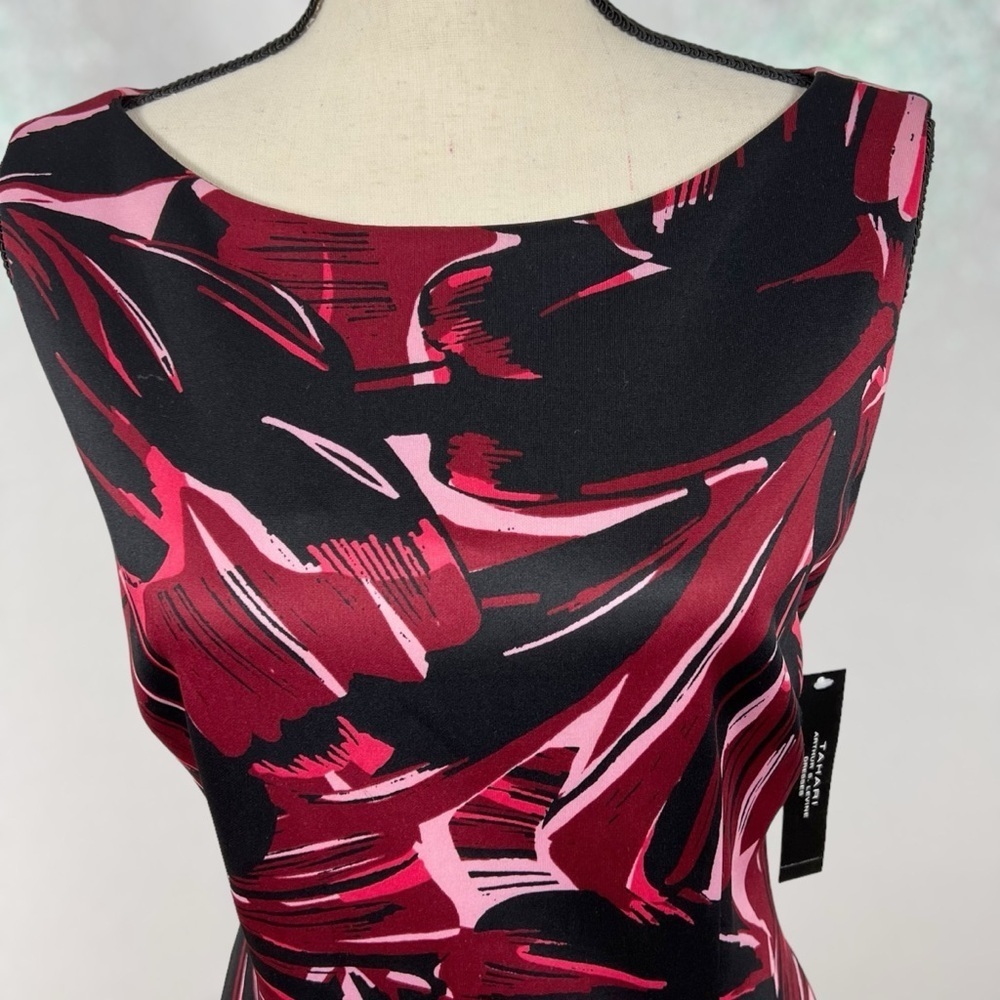 Tahari ASL sleeveless printed sheath dress in Berry Wine color - Picture 7 of 16